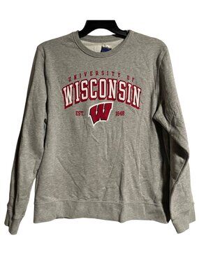 University Of Wisconsin Crewneck Sweatshirt Mens L Box Seat Gray Collegiate